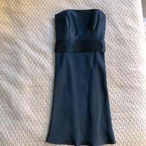 Navy Silk Strapless Dress with Silk Tie Belt